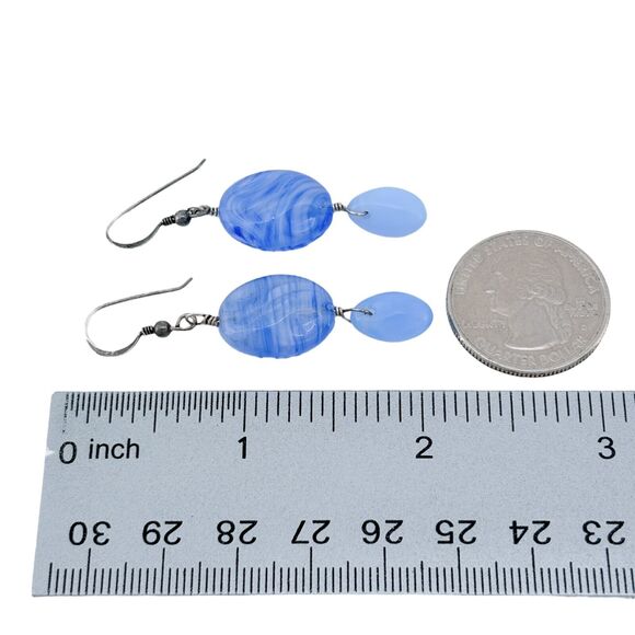 Vintage Sterling Silver 925 Blue Swirled Glass Dangle Earrings - Picture 5 of 6